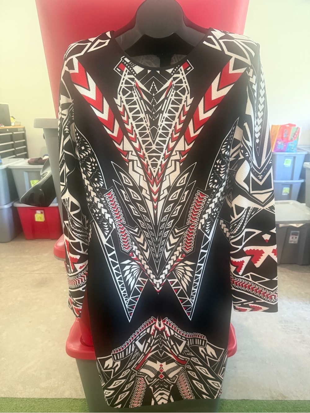 Women's Black Geometric Print Long Sleeve dress p56